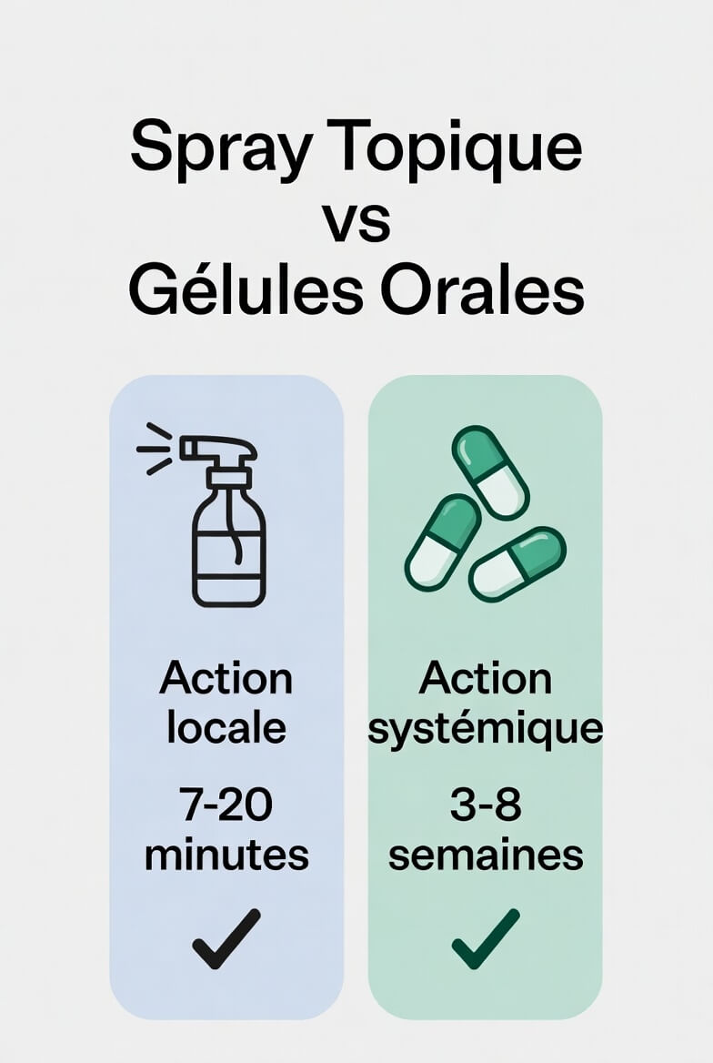 comparaison Hondro Sol spray topique action rapide versus gélules orales compléments alimentaires différences